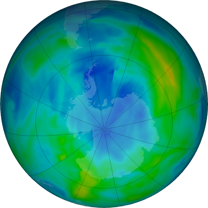 Antarctic ozone map for 26 April 2018